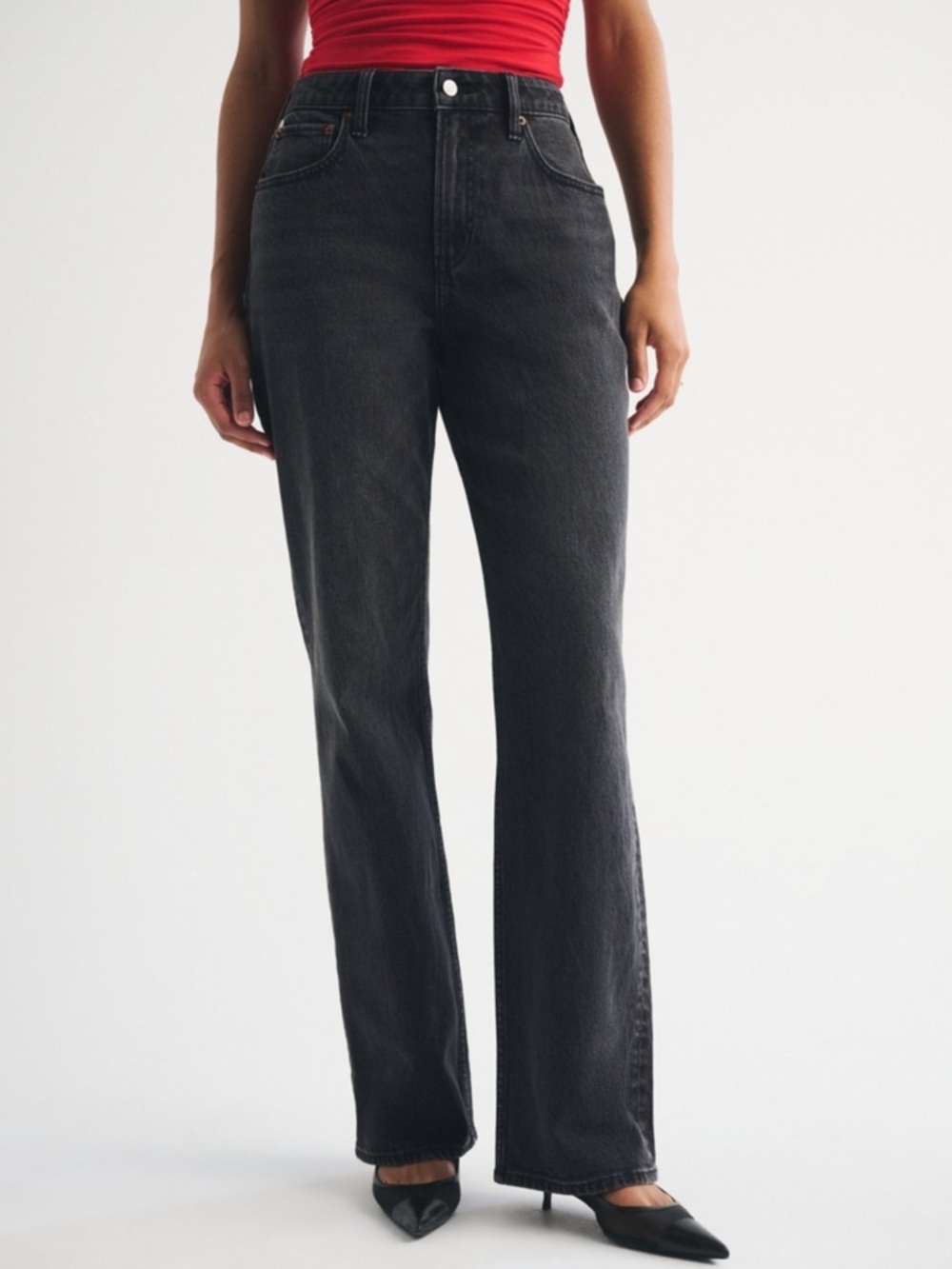 Abercrombie & Fitch High-Rise Straight Jeans in Washed Black
